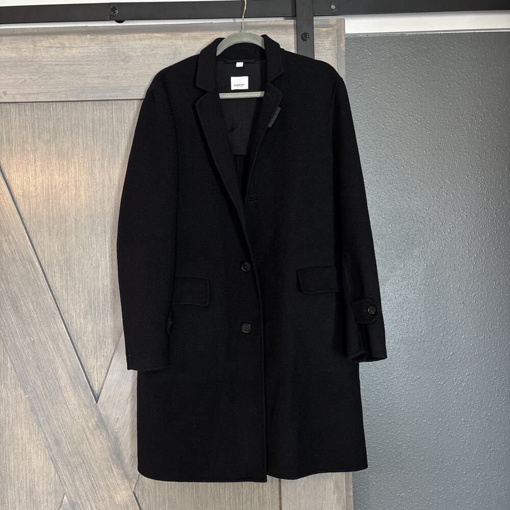 Burberry Hawkhurst Tailored Black Wool & Cashmere Blend Coat Men Sz 46 Button Up